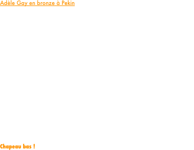 Adèle Gay en bronze à Pekin

A Pekin (Chine), pour le premier meeting continental Gold de sa jeune carrière, notre vice-championne d’Europe U23 du 1500m Adèle Gay a confirmé qu’elle avait passé un énorme cap cette saison en s’illustrant de fort belle manière.

Offensive comme elle l’est depuis le début de la saison, notre jeune mileuse se plaça tout de suite dans le groupe de tête derrière l’Américaine Schlachtenhaufen et se laissa emmener jusqu’au 1300m mais malheureusement pour elle et pour l’ensemble du peloton sur des bases beaucoup trop lentes pour espérer un gros chrono, la préposée au tempo n’ayant pu tenir le rythme demandée.

Dès lors, la course se résuma à un gros finish et à ce petit jeu, notre vice-championne d’Europe s’est offert son premier podium dans un meeting de ce niveau en coupant la ligne en 3ème position en 4’07’’21, l’Américaine Schlachtenhaufen l’emportant en 4’06’’91 devant sa compatriote Aragon (4’07’’20).

Place désormais a un repos bien mérité pour Adèle après une saison 2025 qui l’aura vu décrocher la médaille d’argent aux championnats d’Europe U23, devenir la meilleure performeuse européenne U23 de la saison en 4’03’’44, battre le record de France U23 vieux de 37 ans et décrocher son premier titre national Elite.

Chapeau bas !